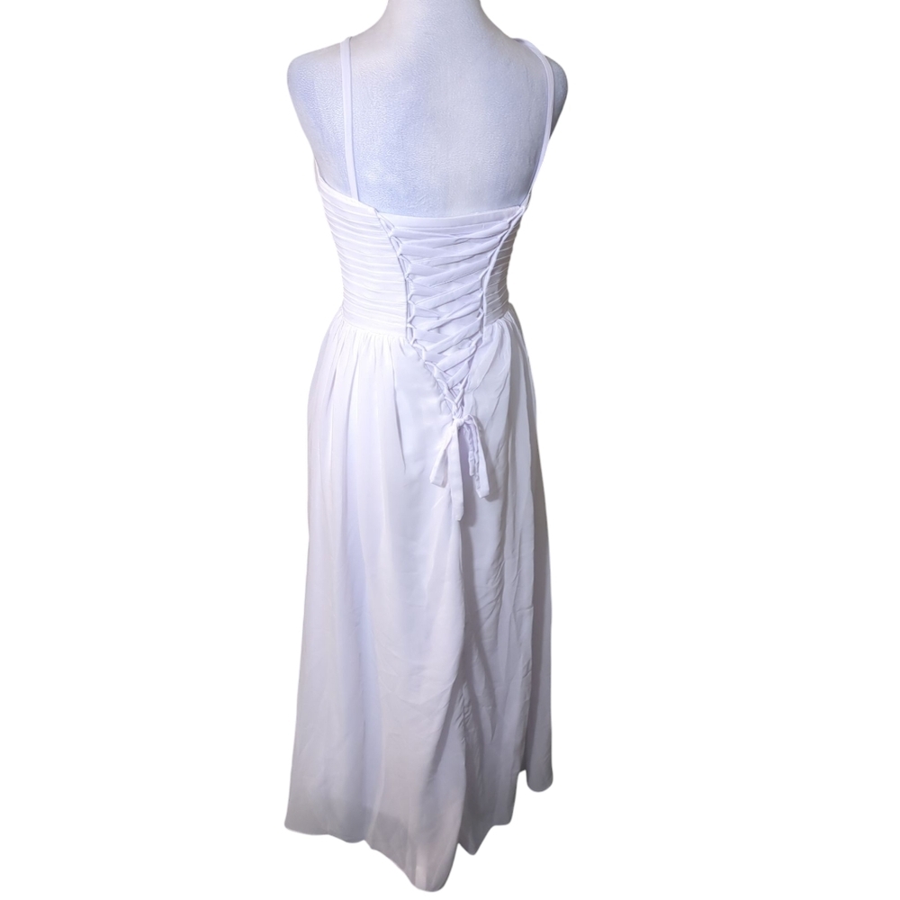 VNAIX Size 0 Blush white Chiffon Prom Bridesmaid Dress Halter Neck, Corset Back - Picture 11 of 12